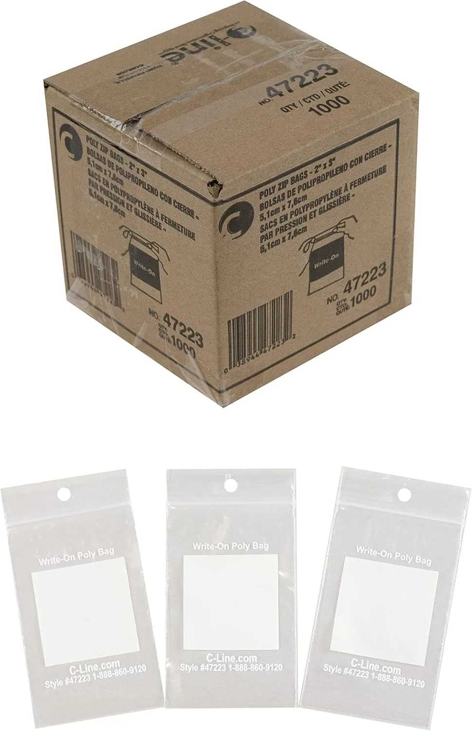 C-Line Write-On Reclosable Small Parts Storage Bags, 2 x 3 Inches, 1000 per Box (47223)