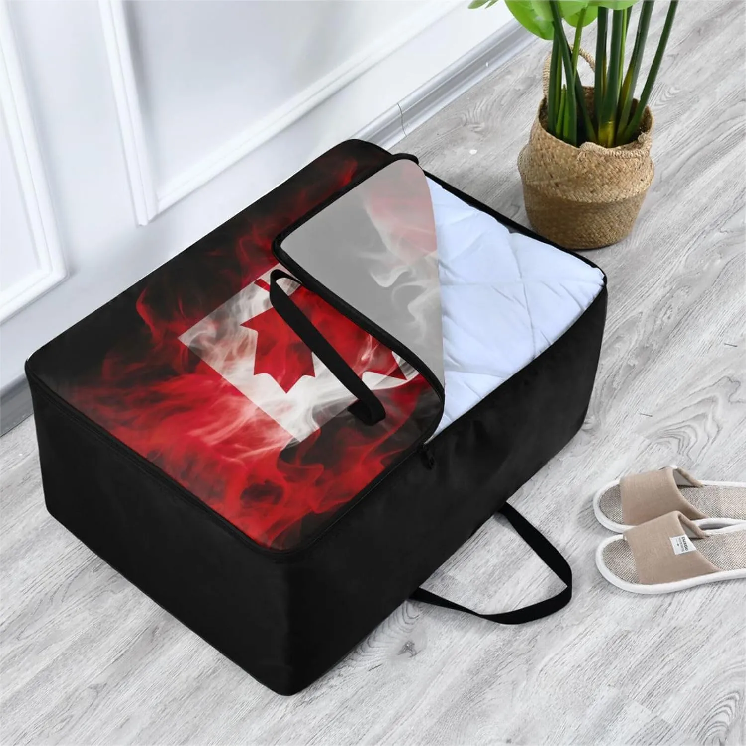 Canadian Flag Smoke Art Storage Bags, 27.5x19.7x11 In, Reusable and Sustainable Zippered Storage Bag for Closet Comforter, Pillow, Quilt