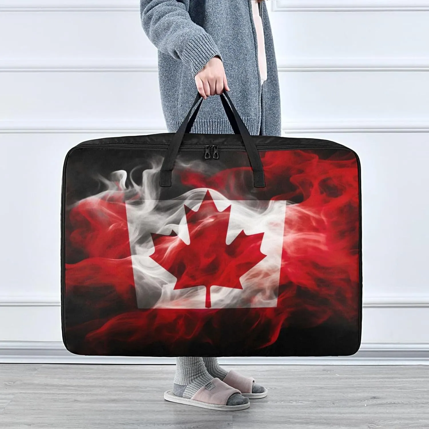 Canadian Flag Smoke Art Storage Bags, 27.5x19.7x11 In, Reusable and Sustainable Zippered Storage Bag for Closet Comforter, Pillow, Quilt