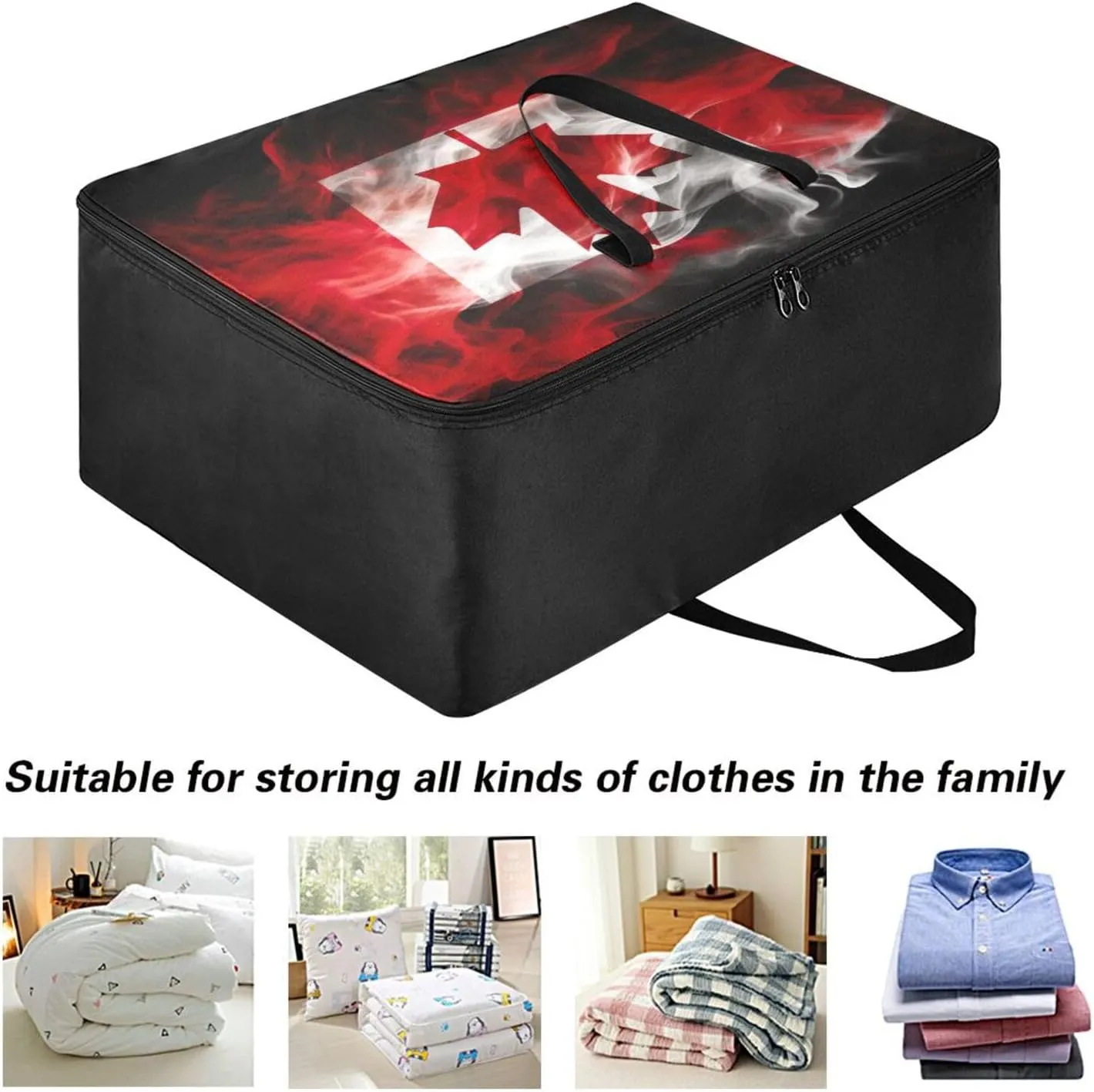 Canadian Flag Smoke Art Storage Bags, 27.5x19.7x11 In, Reusable and Sustainable Zippered Storage Bag for Closet Comforter, Pillow, Quilt