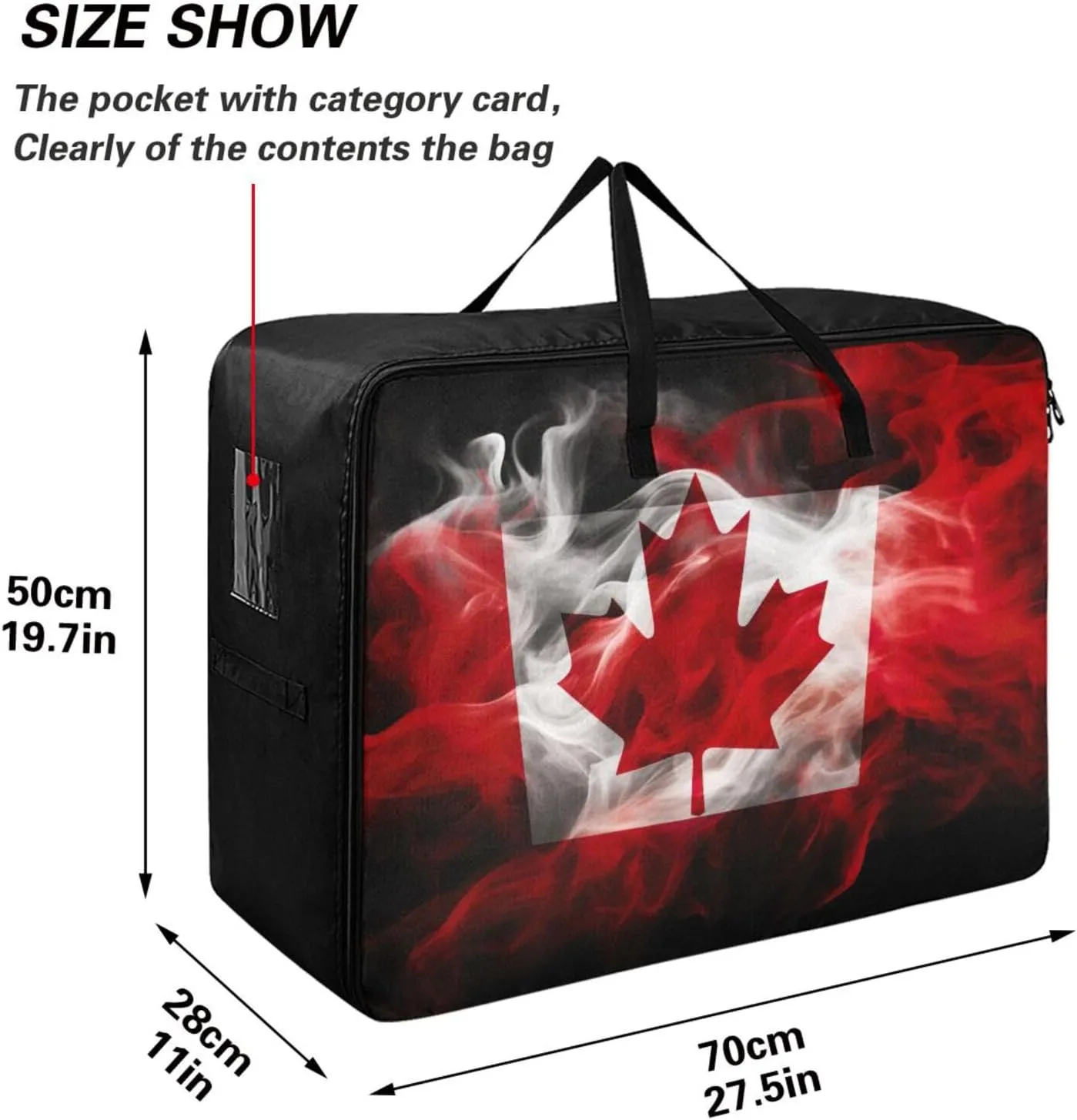 Canadian Flag Smoke Art Storage Bags, 27.5x19.7x11 In, Reusable and Sustainable Zippered Storage Bag for Closet Comforter, Pillow, Quilt