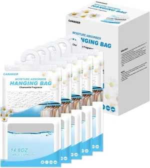 CANAGER Hanging Moisture Absorber, Hanging Dehumidifier Bags for Closet,Bedroom and Kitchen,Fresh Scent-5 Packs,Moisture Absorb 14.8OZ.