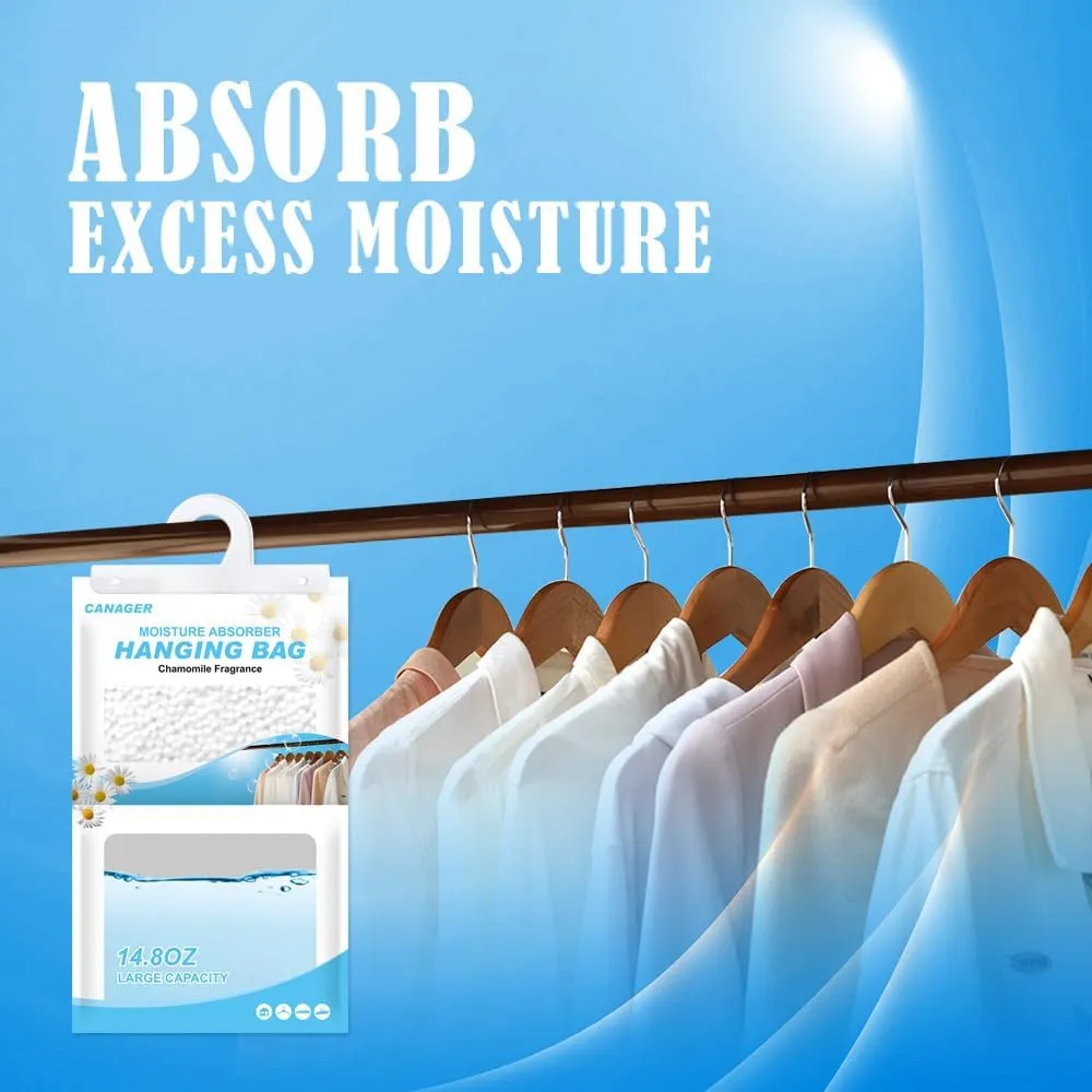 CANAGER Hanging Moisture Absorber, Hanging Dehumidifier Bags for Closet,Bedroom and Kitchen,Fresh Scent-5 Packs,Moisture Absorb 14.8OZ.