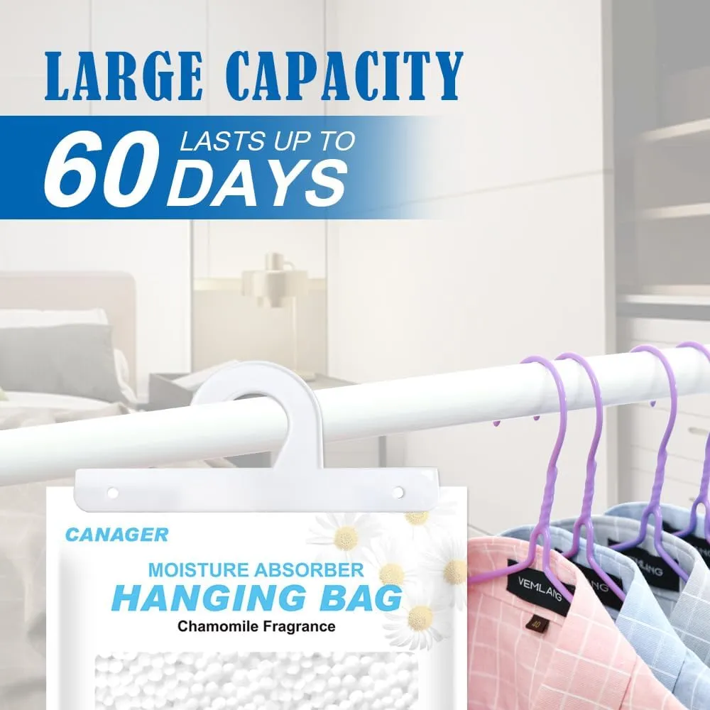 CANAGER Hanging Moisture Absorber, Hanging Dehumidifier Bags for Closet,Bedroom and Kitchen,Fresh Scent-5 Packs,Moisture Absorb 14.8OZ.