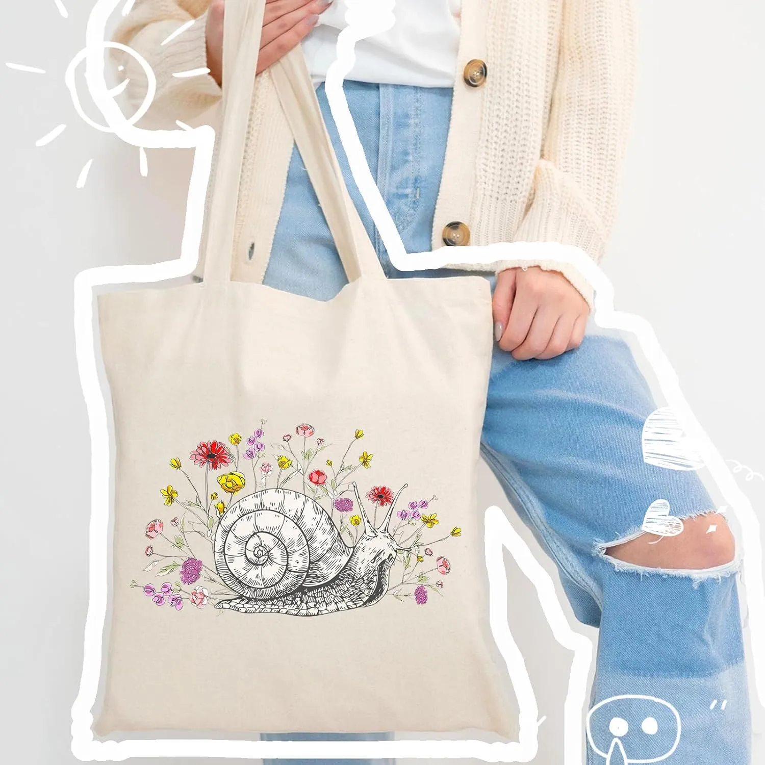 Canvas Aesthetic Tote for Women, Teacher, Mom - Cat & Dog Lover Cute Shoulder Shopping Bag