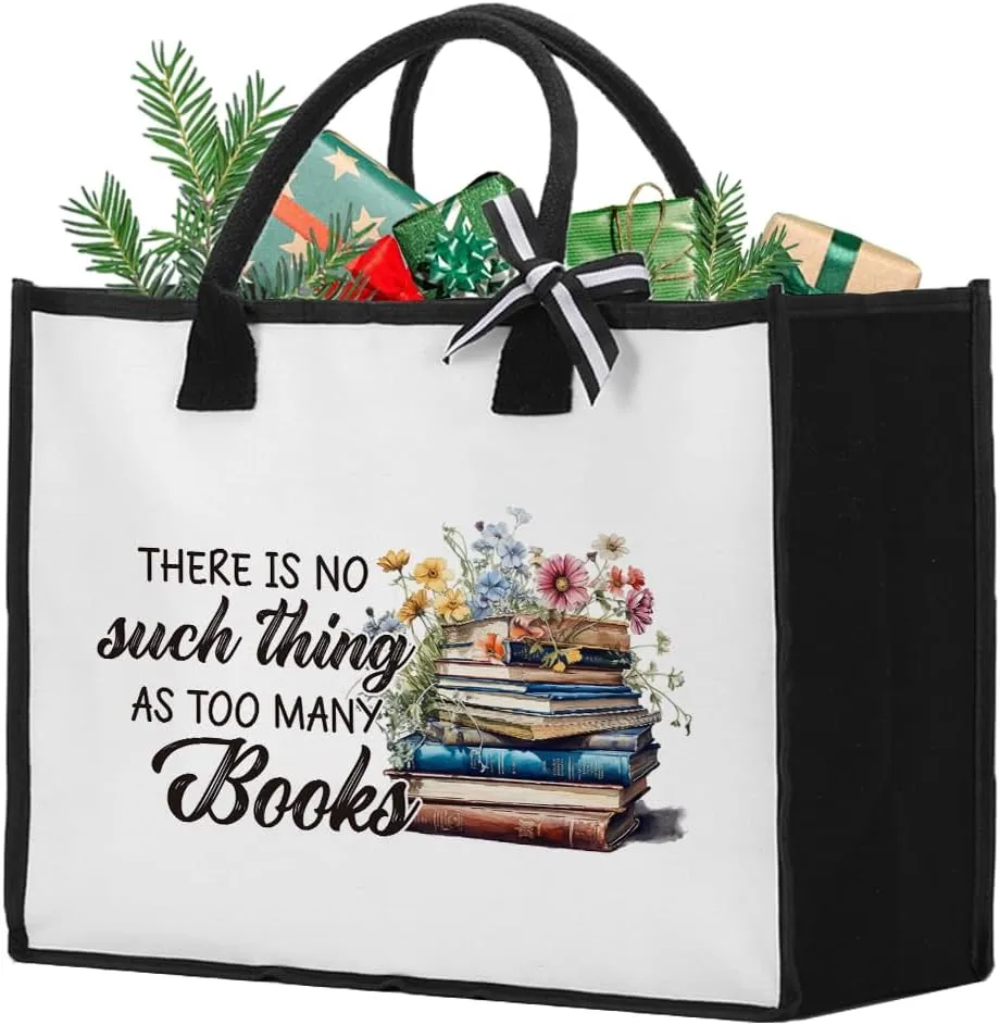 Canvas Book Tote Bag for Woman, Book Lover Christmas Woman's Mother's Day Birthday Gifts for Women, Librarian Bookish Gifts for Readers, There Is No Such Thing As Too Many Books Tote Bag