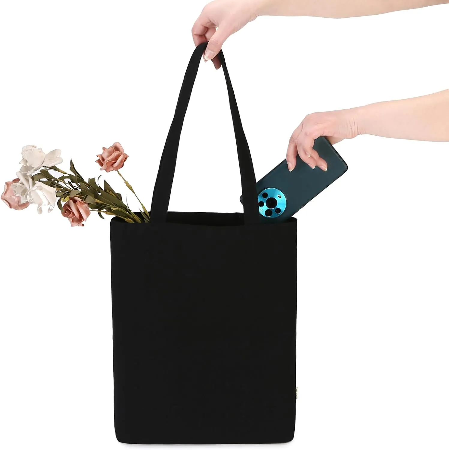 Canvas Book Tote Bag for Women Library Cloth Reusable Grocery Bags
