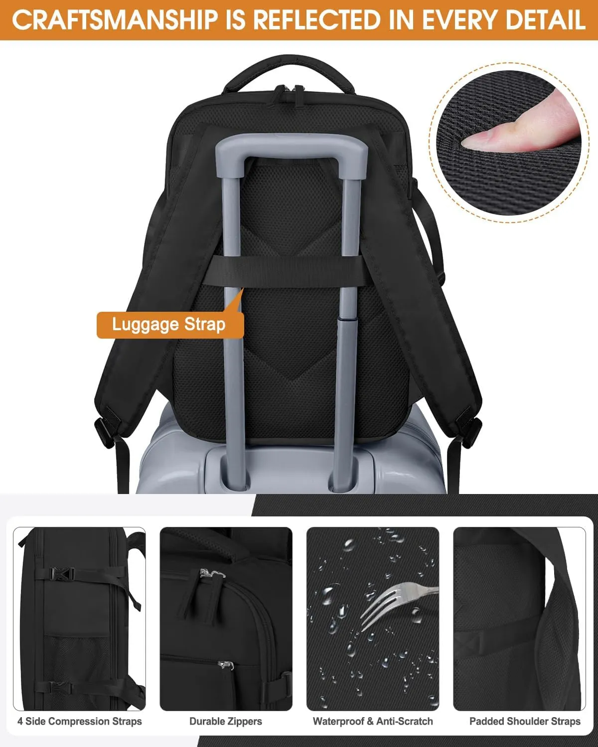 Capolo Travel Backpack for Women Men Waterproof Laptop Backpack Airlines Approved Carry On Backpack Bag Computer Bookbag for Business, Work, Traveling Fits 17 Inch Laptop(Black Zipper)