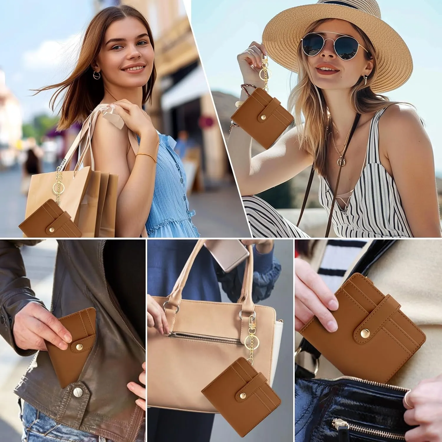 Caramel Rfid Ladies Wallet, Small Slim Thin Compact Credit Card Women Wallet, PU Leather Bifold Cash Zipper Coin Pocket ID Window for Female Gifts