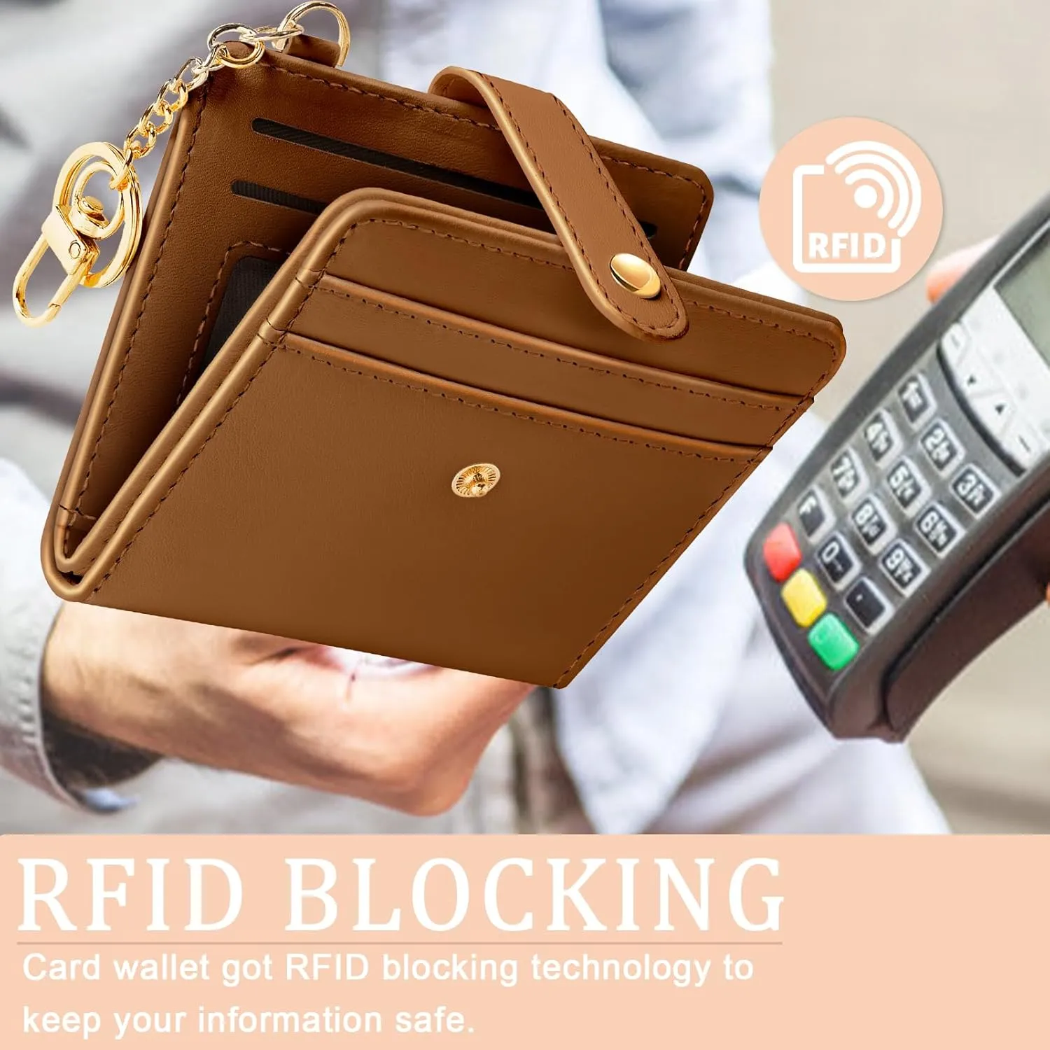 Caramel Rfid Ladies Wallet, Small Slim Thin Compact Credit Card Women Wallet, PU Leather Bifold Cash Zipper Coin Pocket ID Window for Female Gifts