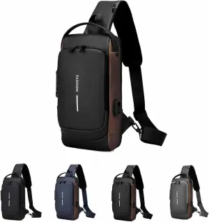 Carbon Fiber Streamline Anti-theft Sling Bag Men,Waterproof USB Charging Sport Sling, Crossbody Charging Bag