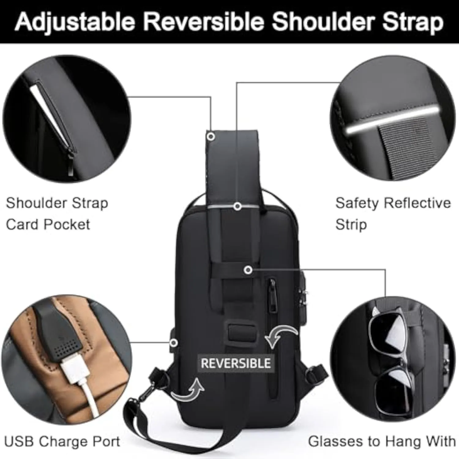 Carbon Fiber Streamline Anti-theft Sling Bag, Sling Backpack USB Waterproof Chest Daypack for Travel Gym Sports (A)