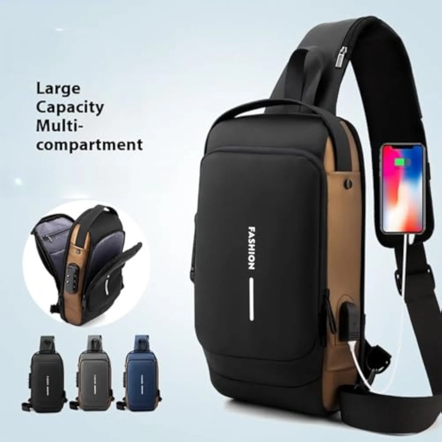 Carbon Fiber Streamline Anti-theft Sling Bag, Sling Backpack USB Waterproof Chest Daypack for Travel Gym Sports (A)