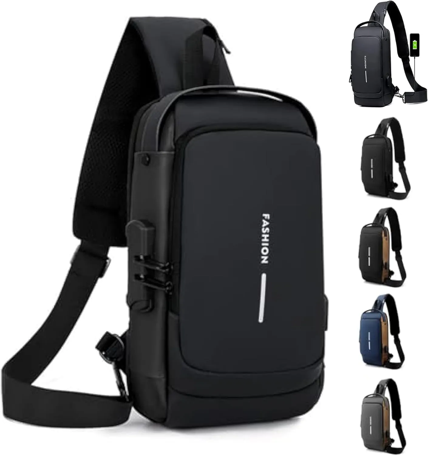 Carbon Fiber Streamline Anti-theft Sling Bag, Sling Backpack USB Waterproof Chest Daypack for Travel Gym Sports (D)