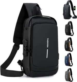 Carbon Fiber Streamline Anti-theft Sling Bag, Sling Backpack USB Waterproof Chest Daypack for Travel Gym Sports (D)