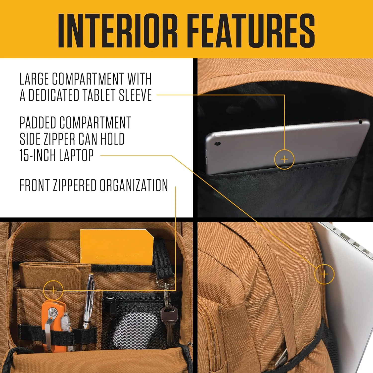 Carhartt 28L Backpack, Durable Pack with Laptop Sleeve and Duravax Abrasion Resistant Base, Everyday Dual Compartment Brown, One Size