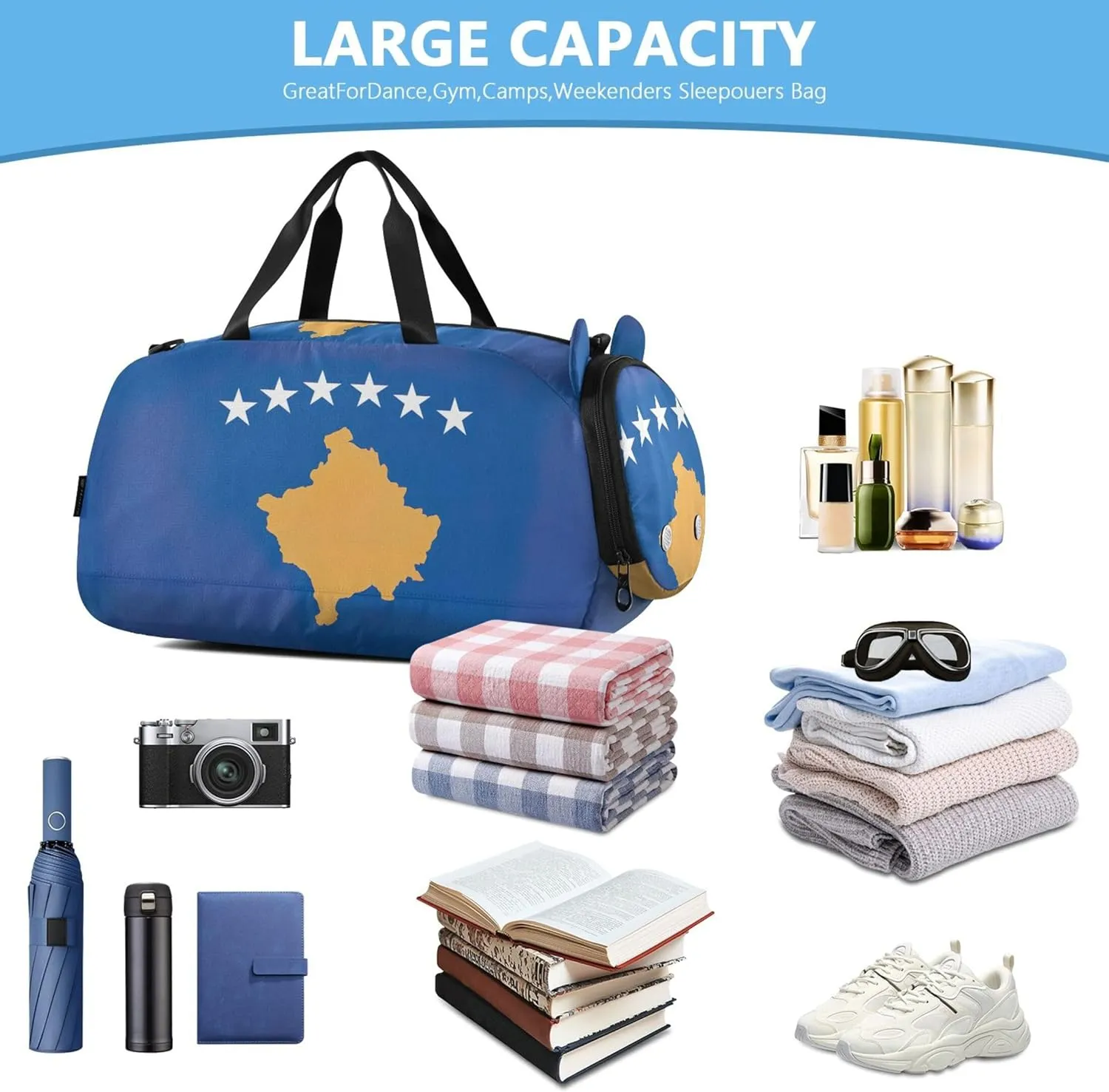 Carry on Duffel Bag for Boys Weekender Overnight Kosovo Flag Duffle Bags for Traveling Tote Kids Dance Duffle