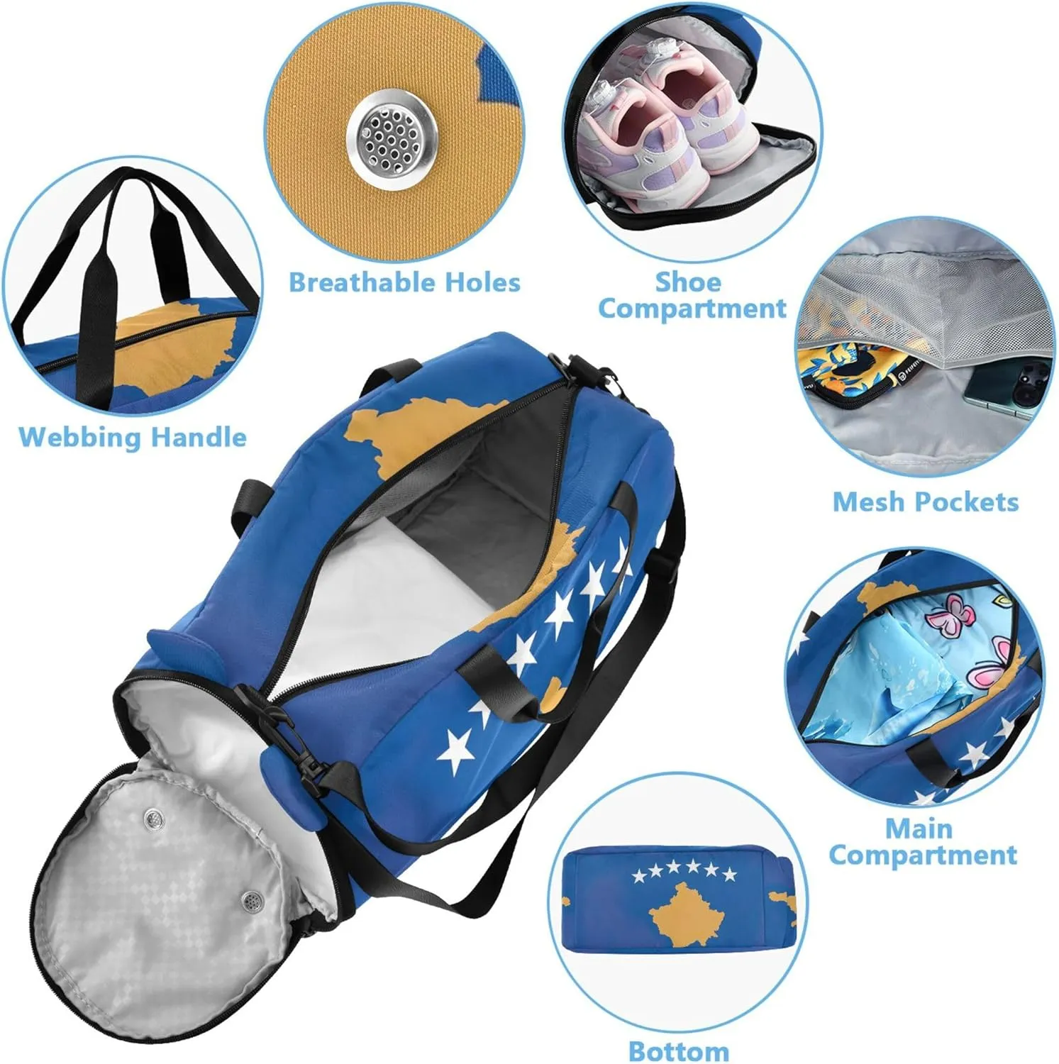 Carry on Duffel Bag for Boys Weekender Overnight Kosovo Flag Duffle Bags for Traveling Tote Kids Dance Duffle