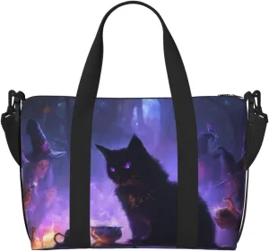 Carry On Duffle Bags Overnight Weekender Bags for Women, Halloween Mysterious Black Cat Witch Personal Item Travel Bag, Travel Essentials Sport Gym Bag for Men Women