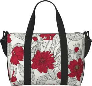 Carry On Duffle Bags Overnight Weekender Bags for Women, Leaves Anemone Flowers Red Grey Personal Item Travel Bag, Travel Essentials Sport Gym Bag for Men Women