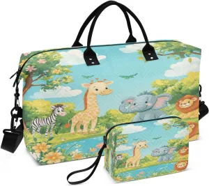 Cartoon Animals Pond Sports Gym Bag for Women Men Travel Duffel Bag Weekend Overnight Carry on Bag with Toiletry Bag for Plane Swimming Yoga