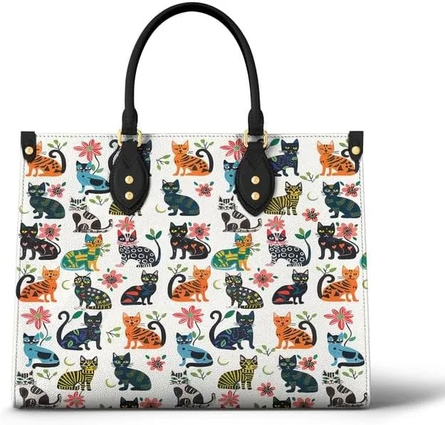Cat Veganique Leather Tote Bag, Handbag, Work Tote Bags For Women, Office Work
