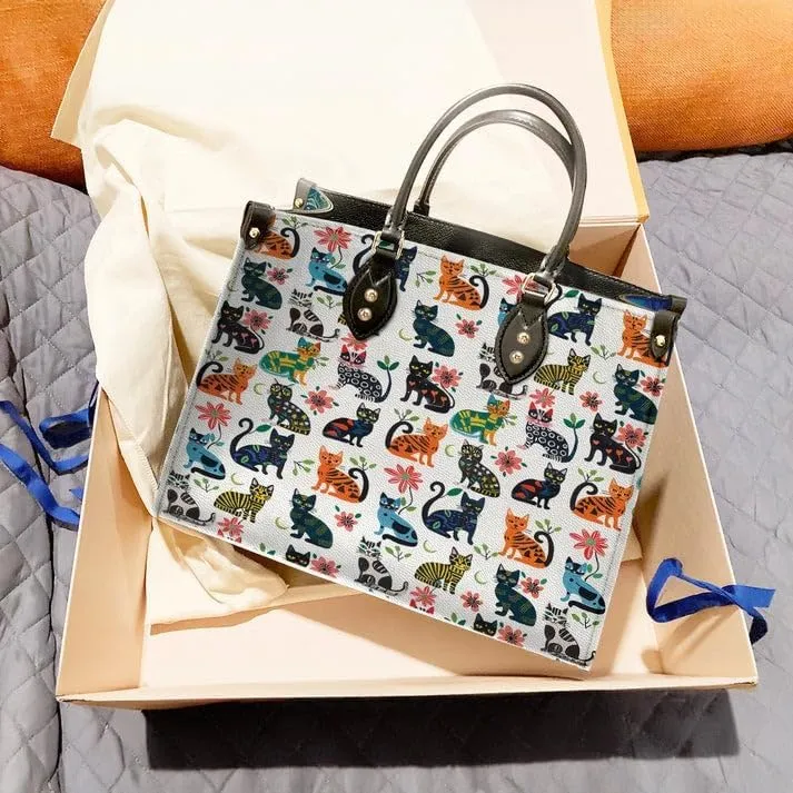 Cat Veganique Leather Tote Bag, Handbag, Work Tote Bags For Women, Office Work