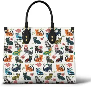Cat Veganique Leather Tote Bag, Handbag, Work Tote Bags For Women, Office Work