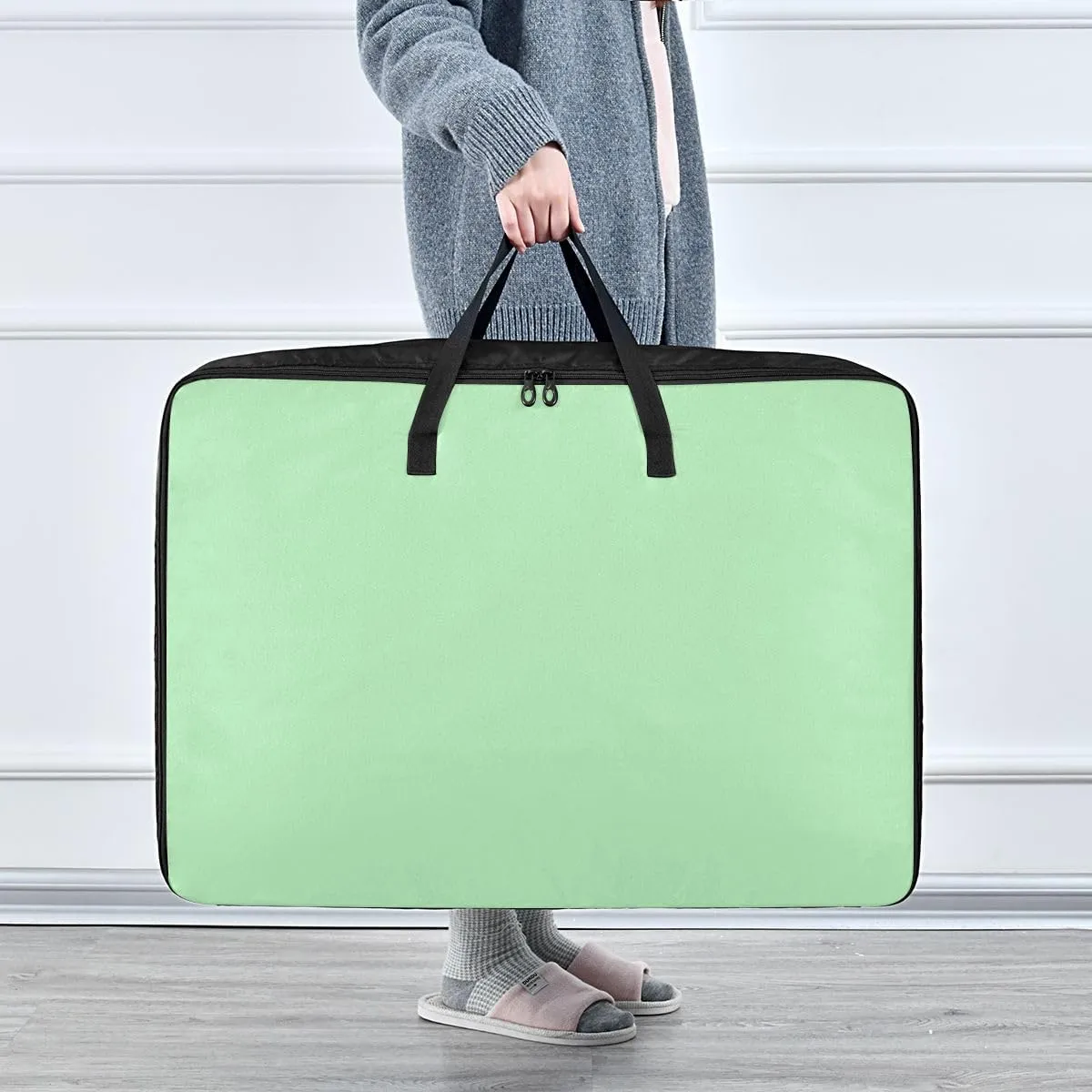 Celadon Green Storage Bags, 27.5x19.7x11 In, Reusable and Sustainable Storage Organizer for Clothes, Bedding, Comforter