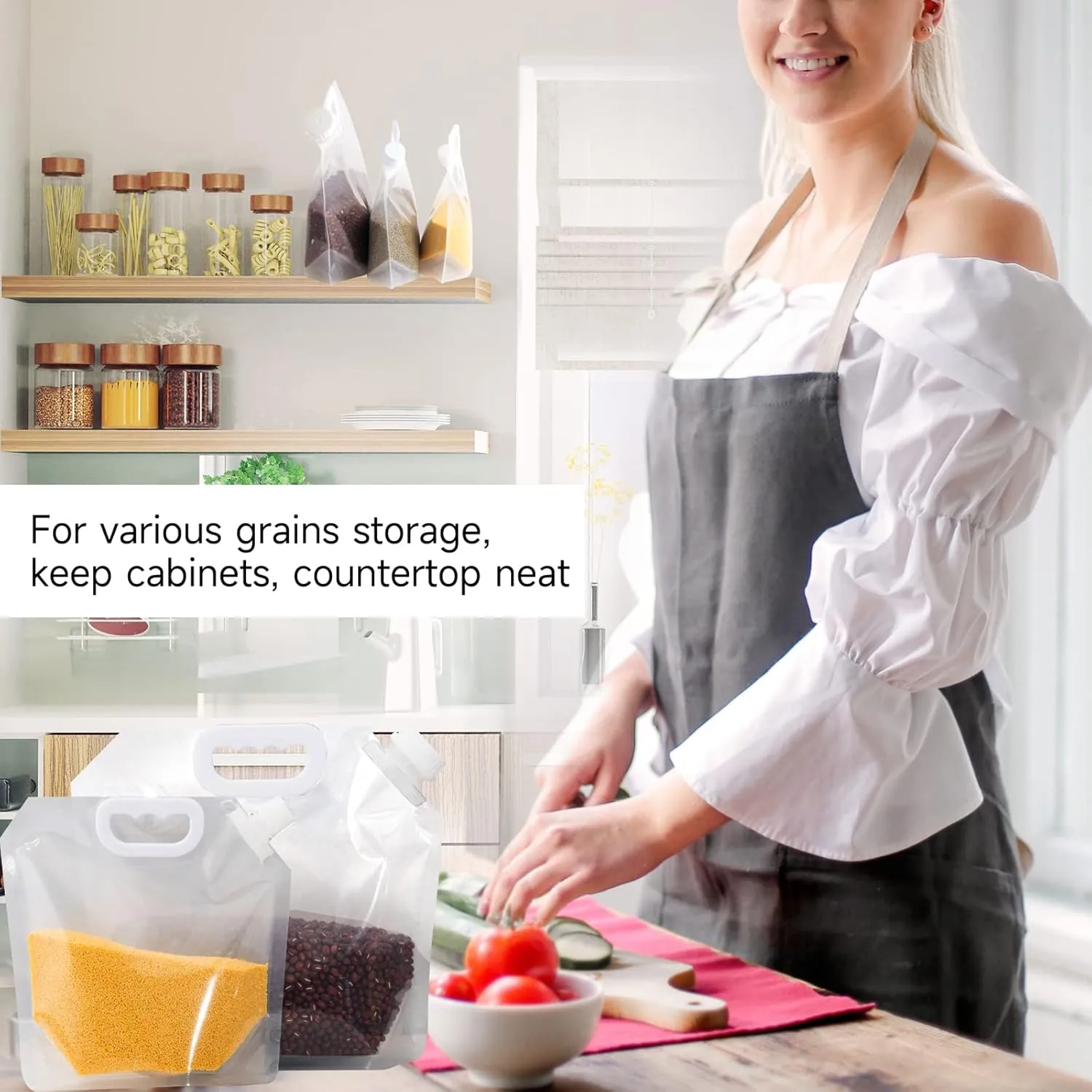 Cereal Rice Storage Bag, 10PCS(1.5L) - Airtight Grain Storage Containers with Lids Moisture Resistant Home Essentials. Kitchen Organization for Mid-Beans, sugar, Flour, Beer etc liquid