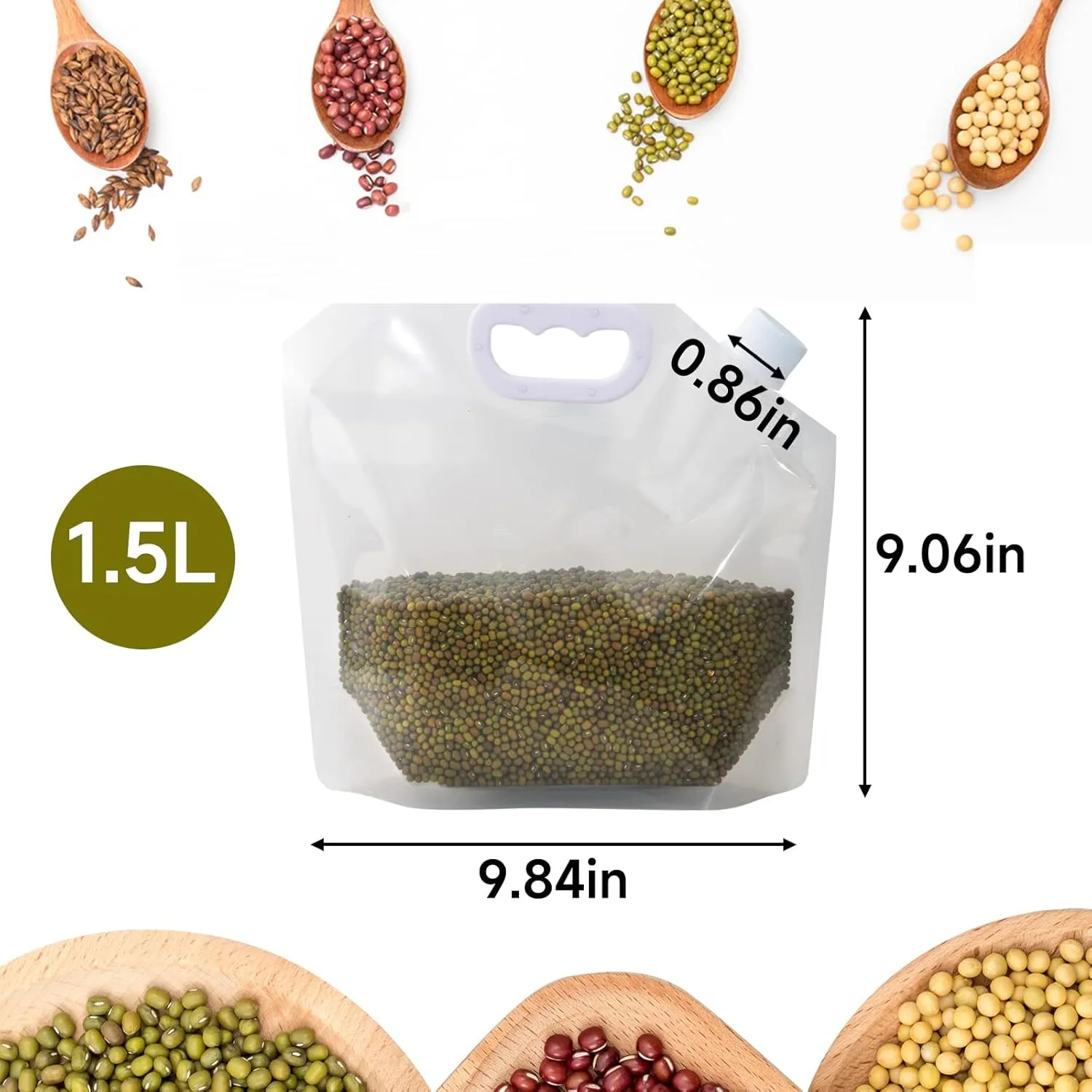 Cereal Rice Storage Bag, 10PCS(1.5L) - Airtight Grain Storage Containers with Lids Moisture Resistant Home Essentials. Kitchen Organization for Mid-Beans, sugar, Flour, Beer etc liquid