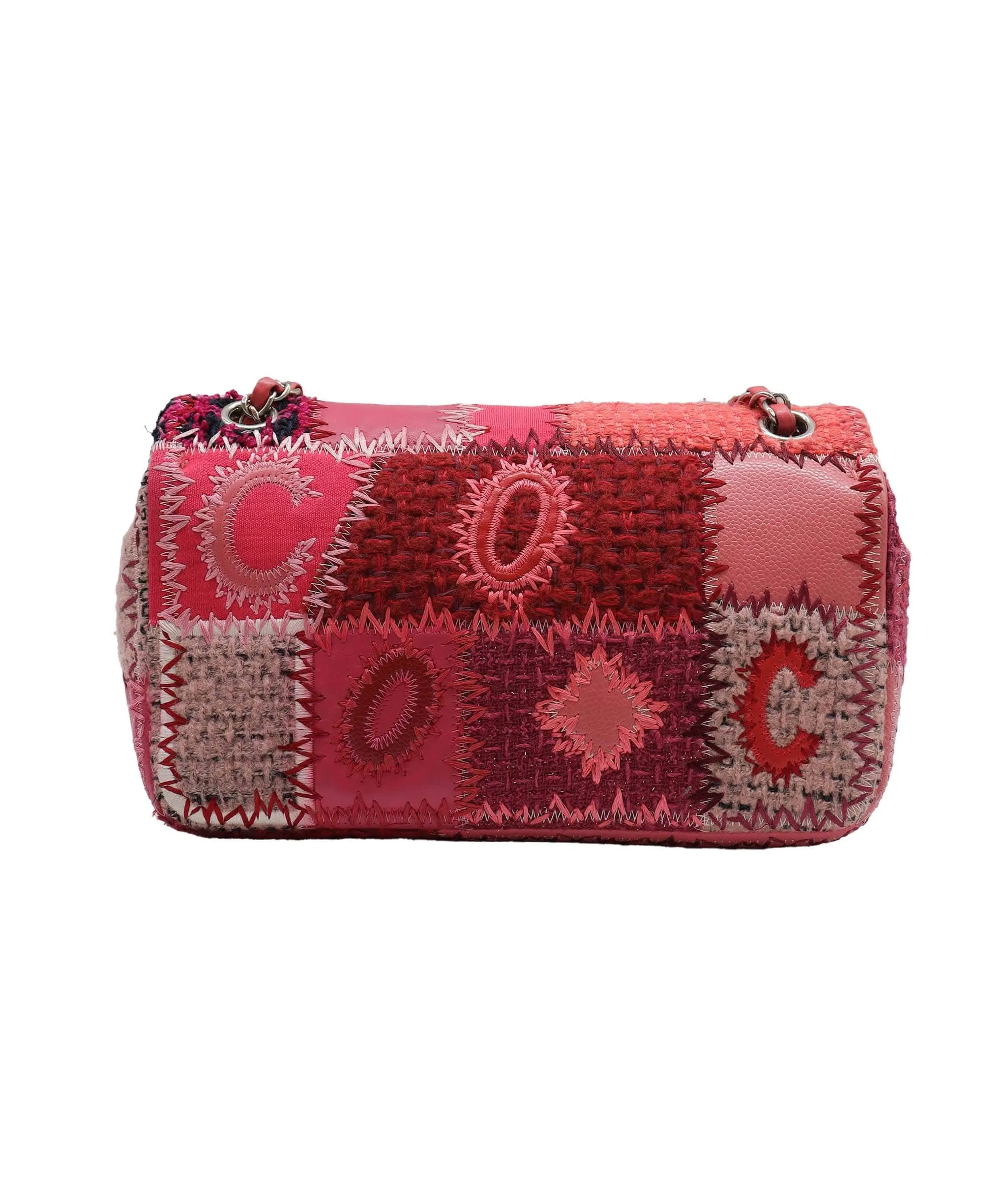 CHANEL CHAIN SHOULDER BAG PATCHWORK MULTICOLOR CANVAS LEATHER DXBS2197
