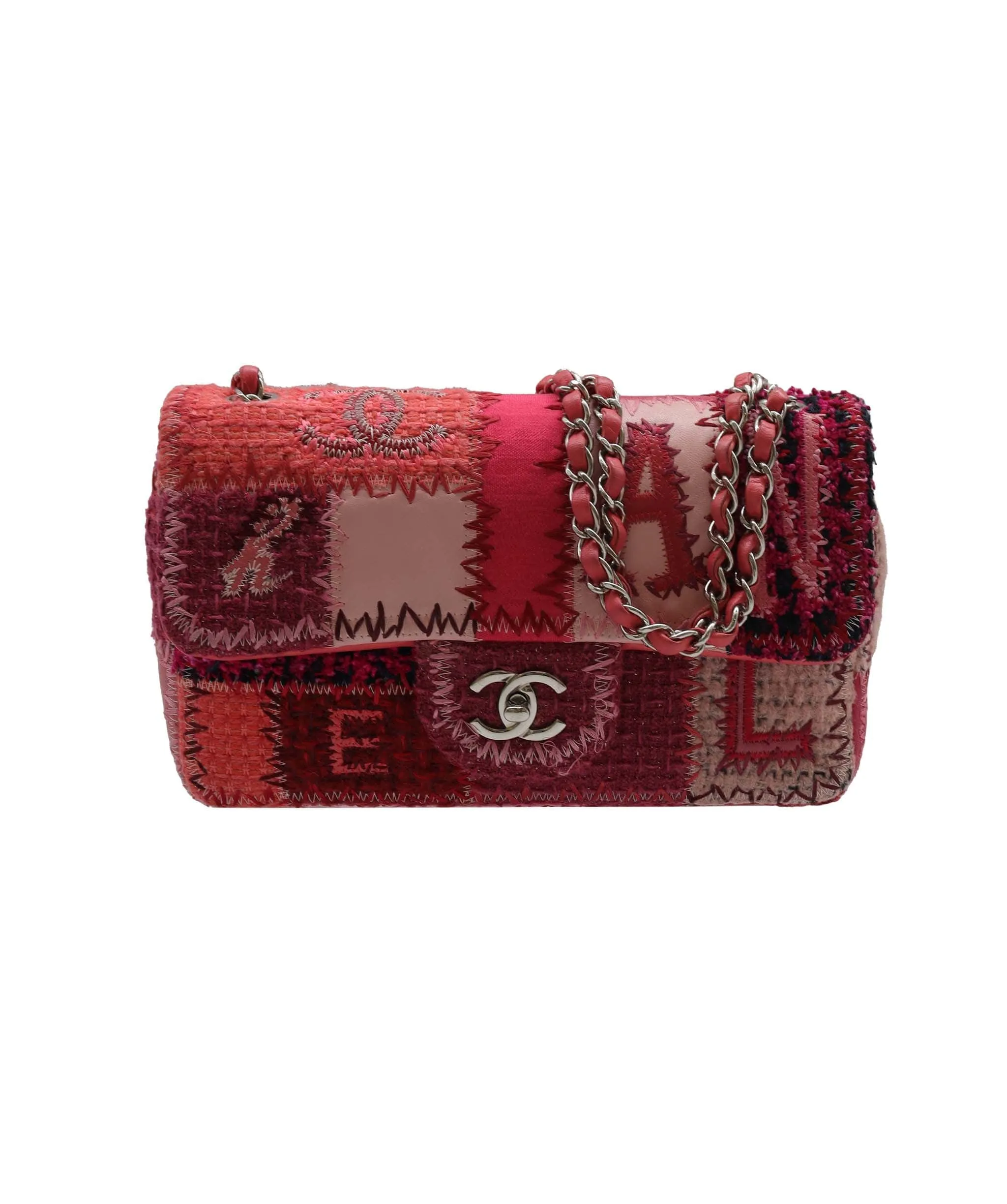 CHANEL CHAIN SHOULDER BAG PATCHWORK MULTICOLOR CANVAS LEATHER DXBS2197