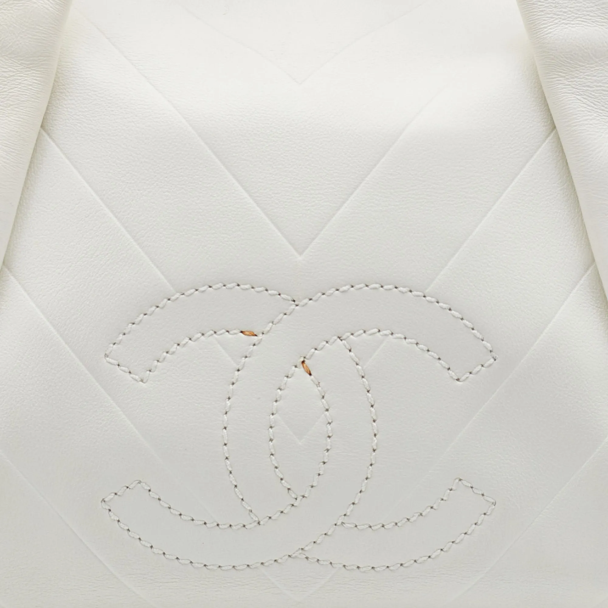 CHANEL Off White Double Quilt Leather Bowler Bag