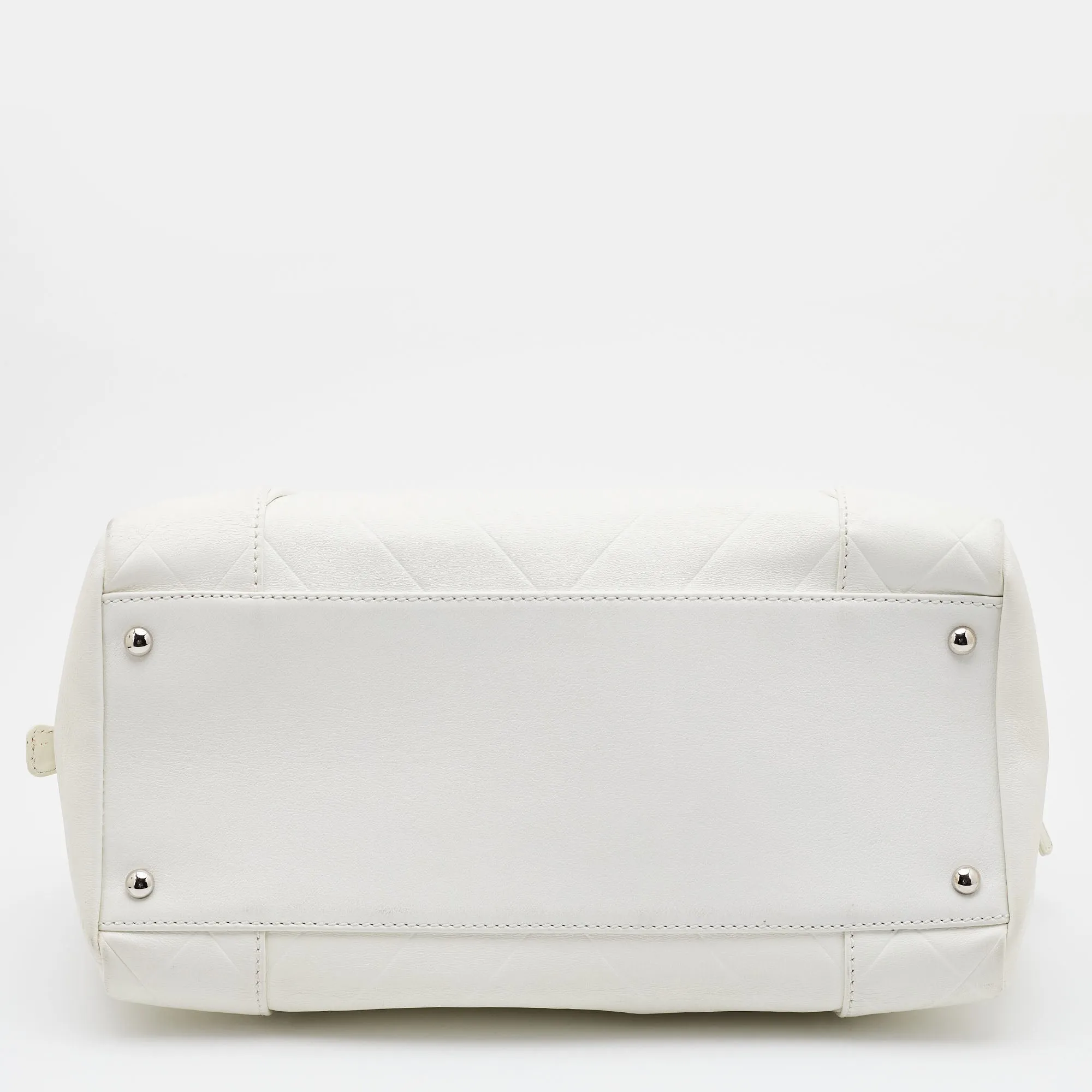 CHANEL Off White Double Quilt Leather Bowler Bag