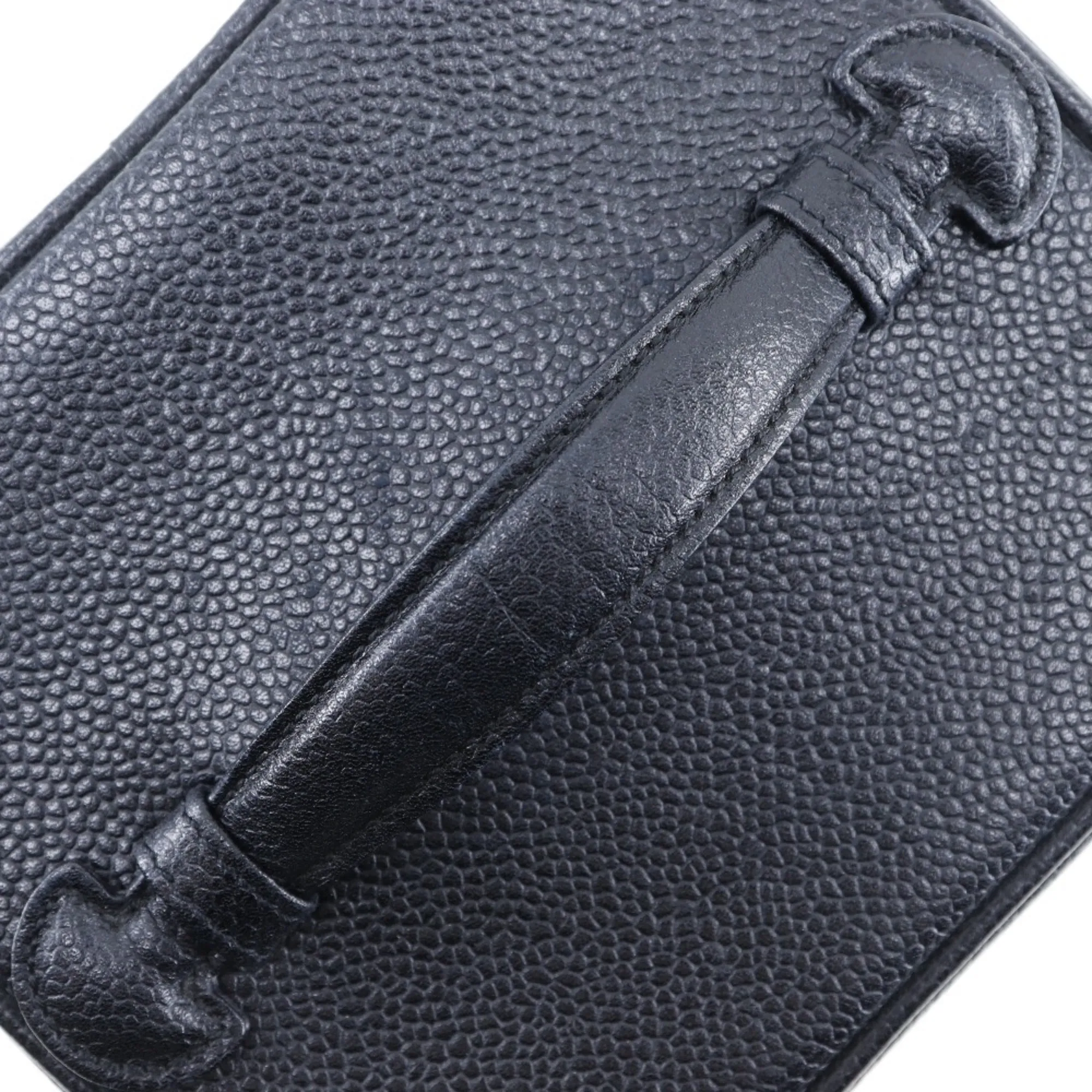 CHANEL Vanity Handbag Coco Mark Matte Caviar Skin Made in France Black Zipper Ladies
