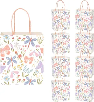 Cheerland Butterfly Dragonfly Flower Favor Gift Bags Wildflower Pastel Goodie Treat Paper Bag for Floral Garden Woodland Spring Theme Tea Party Supplies Birthday Baby Shower Picnic Decorations 8pcs