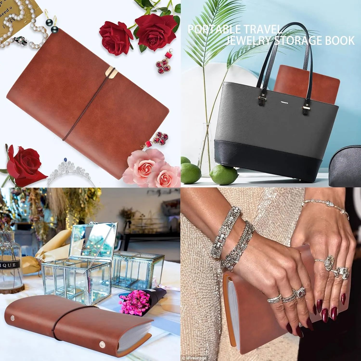 ChezMax Jewelry Organizer Book, Travel Jewelry Storage Book with Pockets, PU Leather Earrings Album, Small Accessories Holder for Bracelets Necklace Rings (40 Grids 40 Anti-Oxidation PVC Bags)