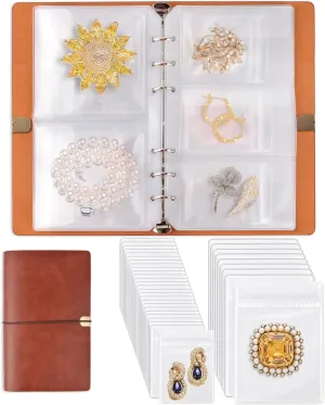 ChezMax Jewelry Organizer Book, Travel Jewelry Storage Book with Pockets, PU Leather Earrings Album, Small Accessories Holder for Bracelets Necklace Rings (40 Grids 40 Anti-Oxidation PVC Bags)