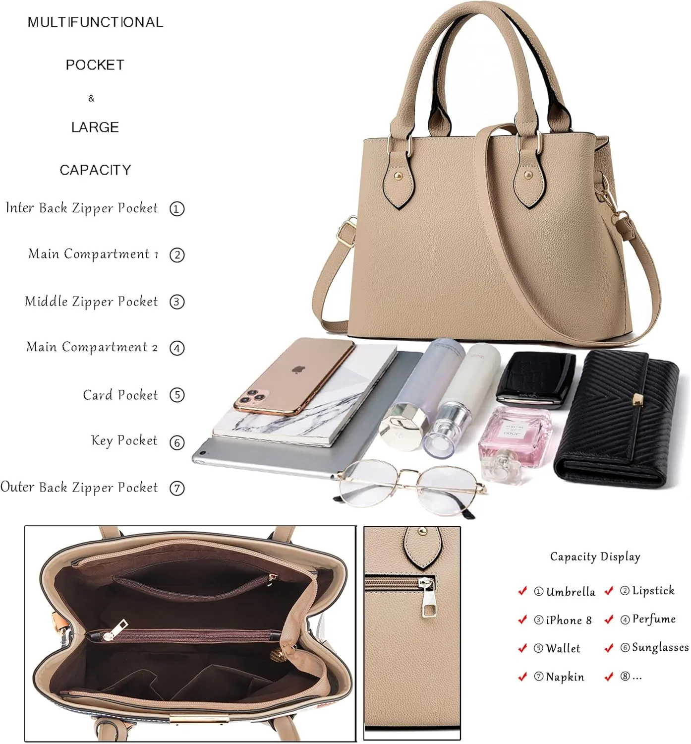 CHICAROUSAL Purses and Handbags for Women Leather Crossbody Bags Women's Tote Shoulder Bag