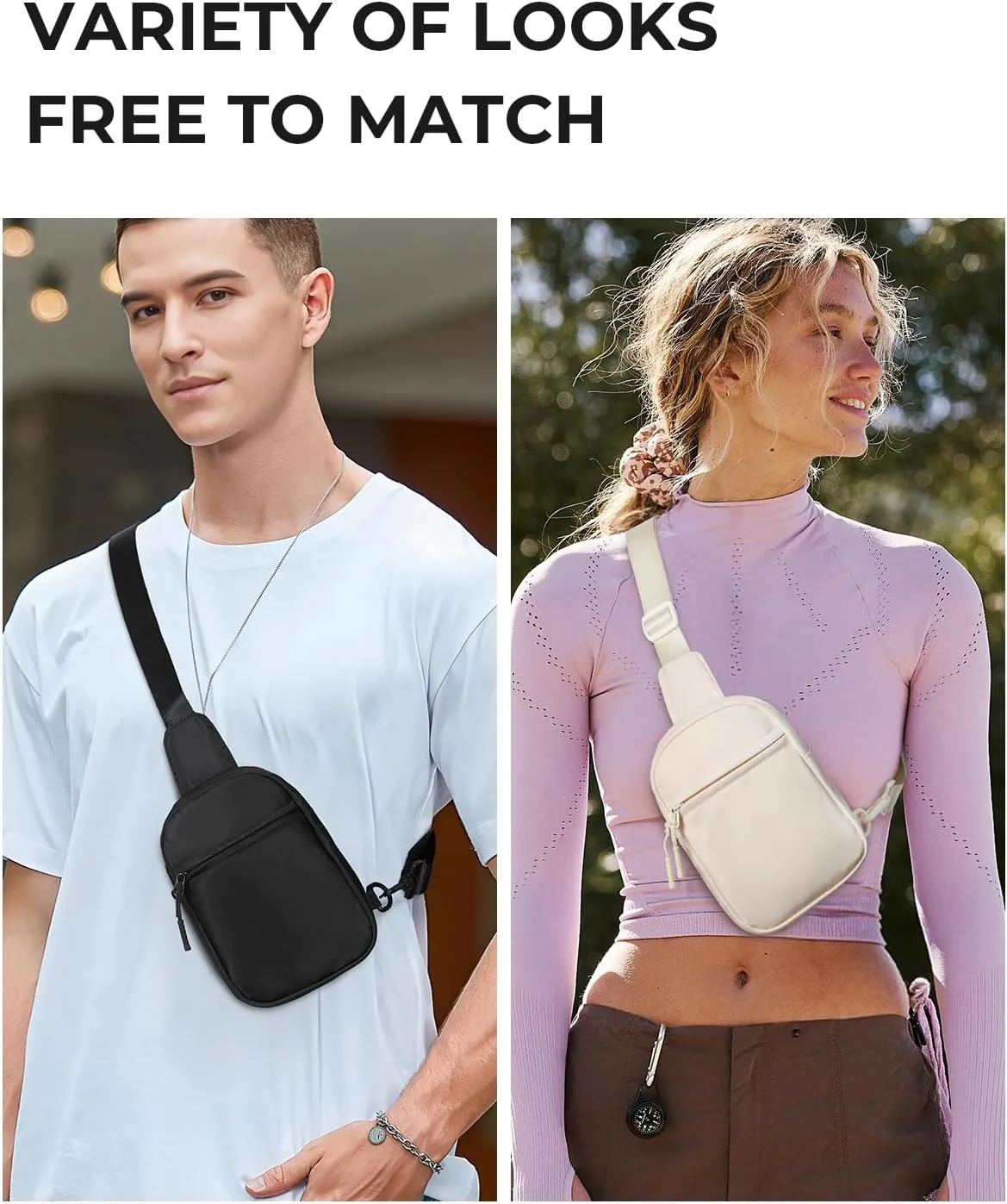 CHOLISS Small Crossbody Bags for Women and Men, Sling Backpack Travel Bag Nylon, Beige