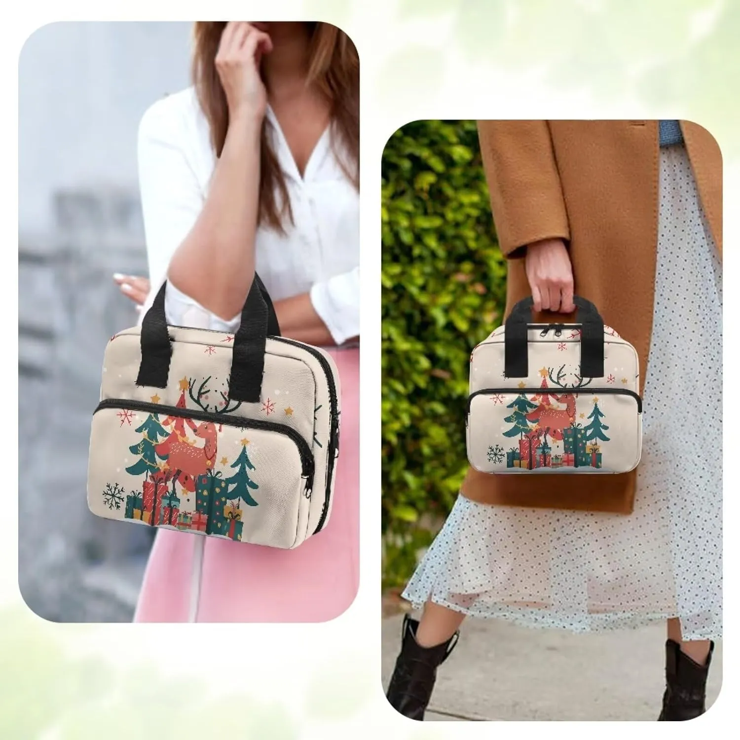 Christmas Deer Bible Cover Case for Women Men Large Bible Case with Top Handle Christmas Decoration Stylish Womens Bible Case for Church Worship