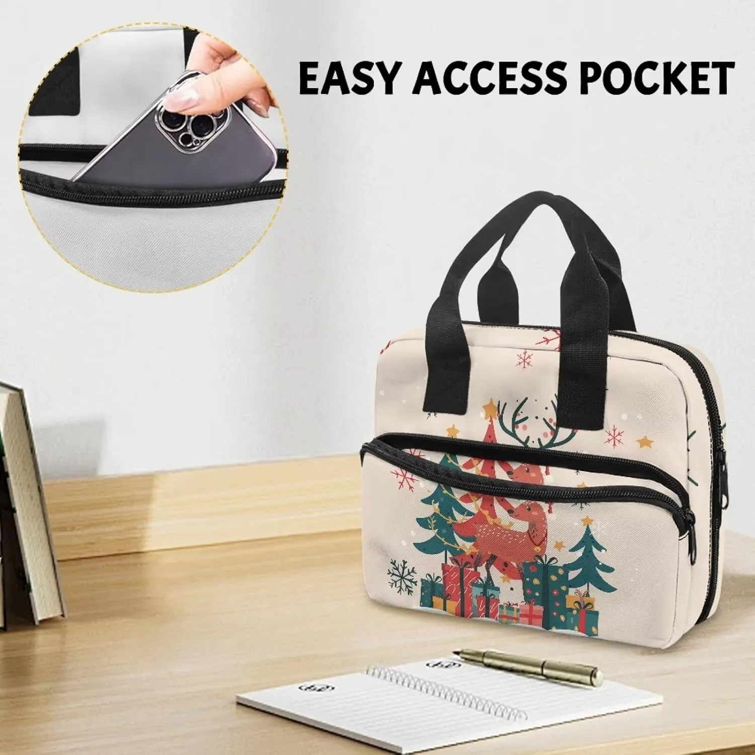 Christmas Deer Bible Cover Case for Women Men Large Bible Case with Top Handle Christmas Decoration Stylish Womens Bible Case for Church Worship