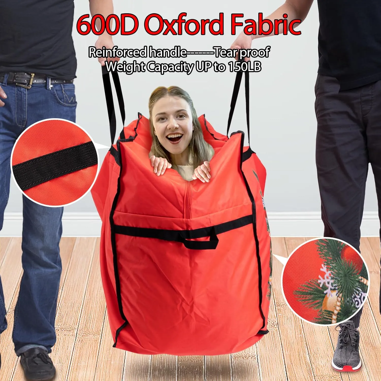Christmas Tree Storage Bag 12 Ft Tall Tree Container/Holder Heavy Duty Oxford Dual Mesh Pockets,Moistureproof,Extra Large Christmas Tree Box for Big Xmas Tree Wide Opening Red(65X23X27in)