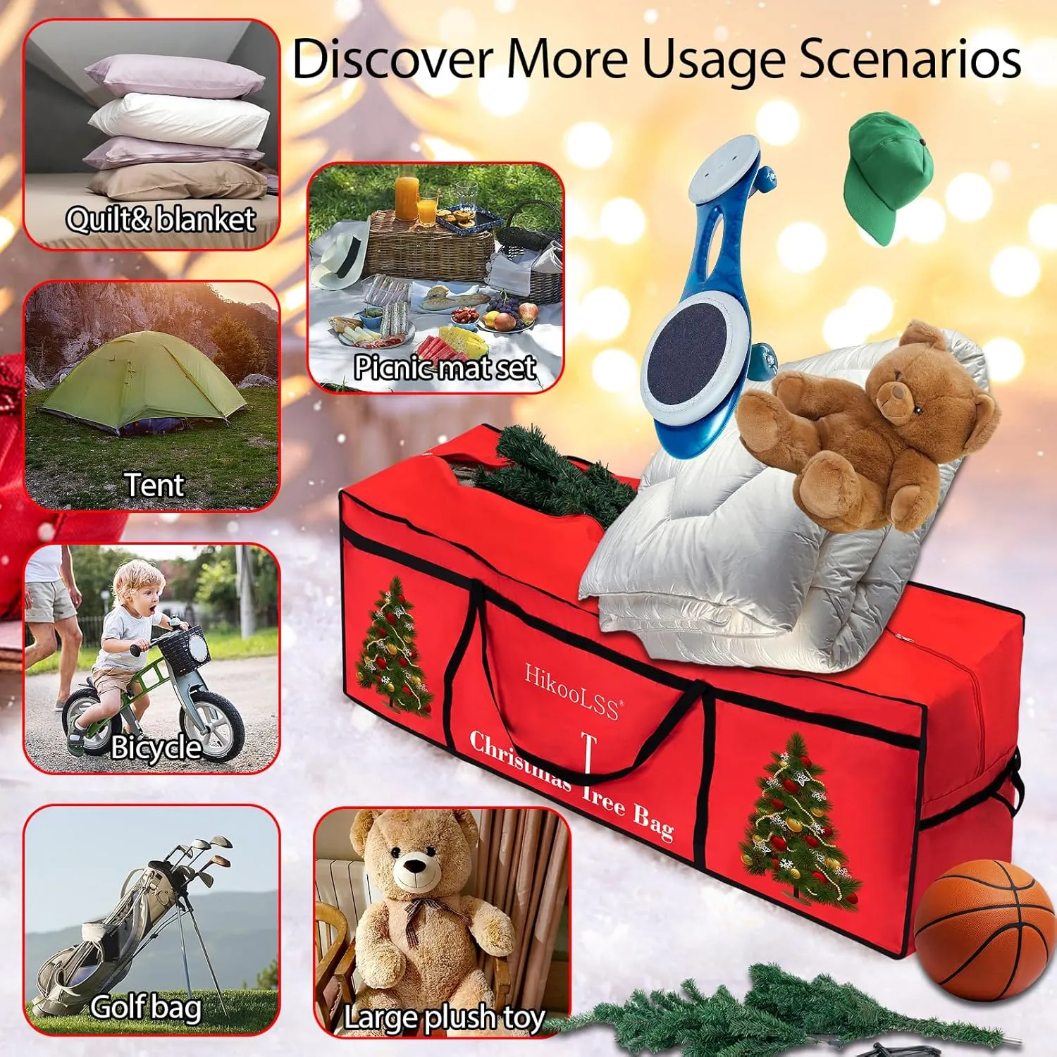 Christmas Tree Storage Bag 12 Ft Tall Tree Container/Holder Heavy Duty Oxford Dual Mesh Pockets,Moistureproof,Extra Large Christmas Tree Box for Big Xmas Tree Wide Opening Red(65X23X27in)