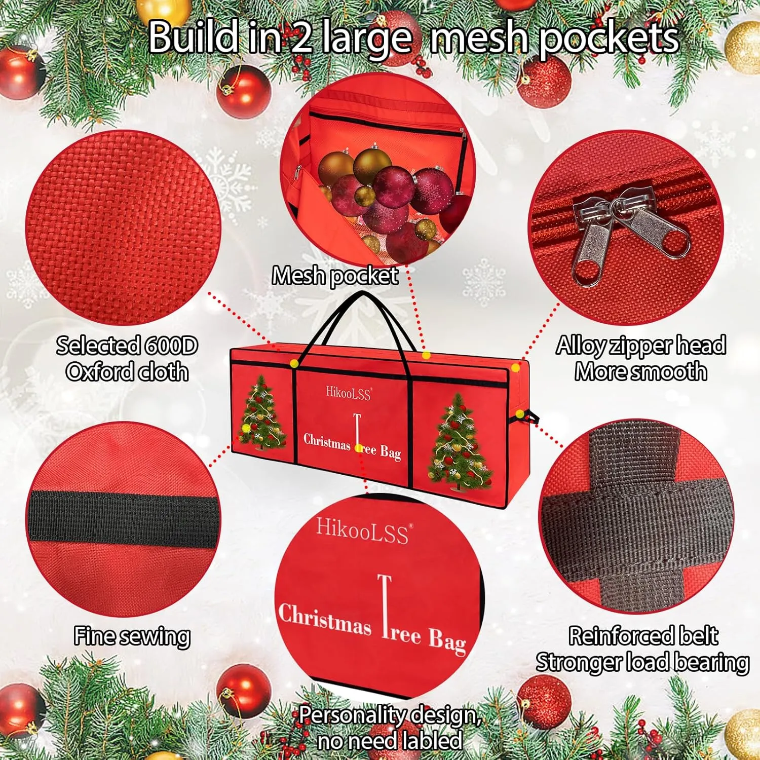 Christmas Tree Storage Bag 12 Ft Tall Tree Container/Holder Heavy Duty Oxford Dual Mesh Pockets,Moistureproof,Extra Large Christmas Tree Box for Big Xmas Tree Wide Opening Red(65X23X27in)