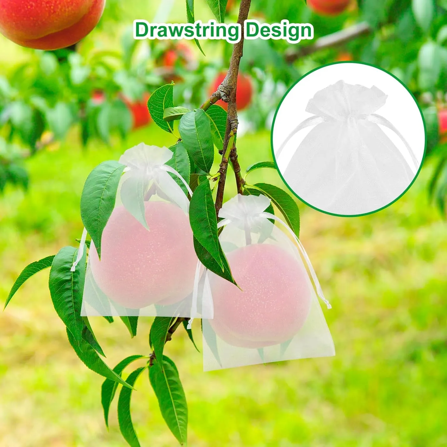 CHRORINE 120Pcs Fruit Protection Bags 6×8 Inch, Fruit Netting Mesh Bags for Fruit Trees, Reusable Garden Netting Bags with Drawstring, White
