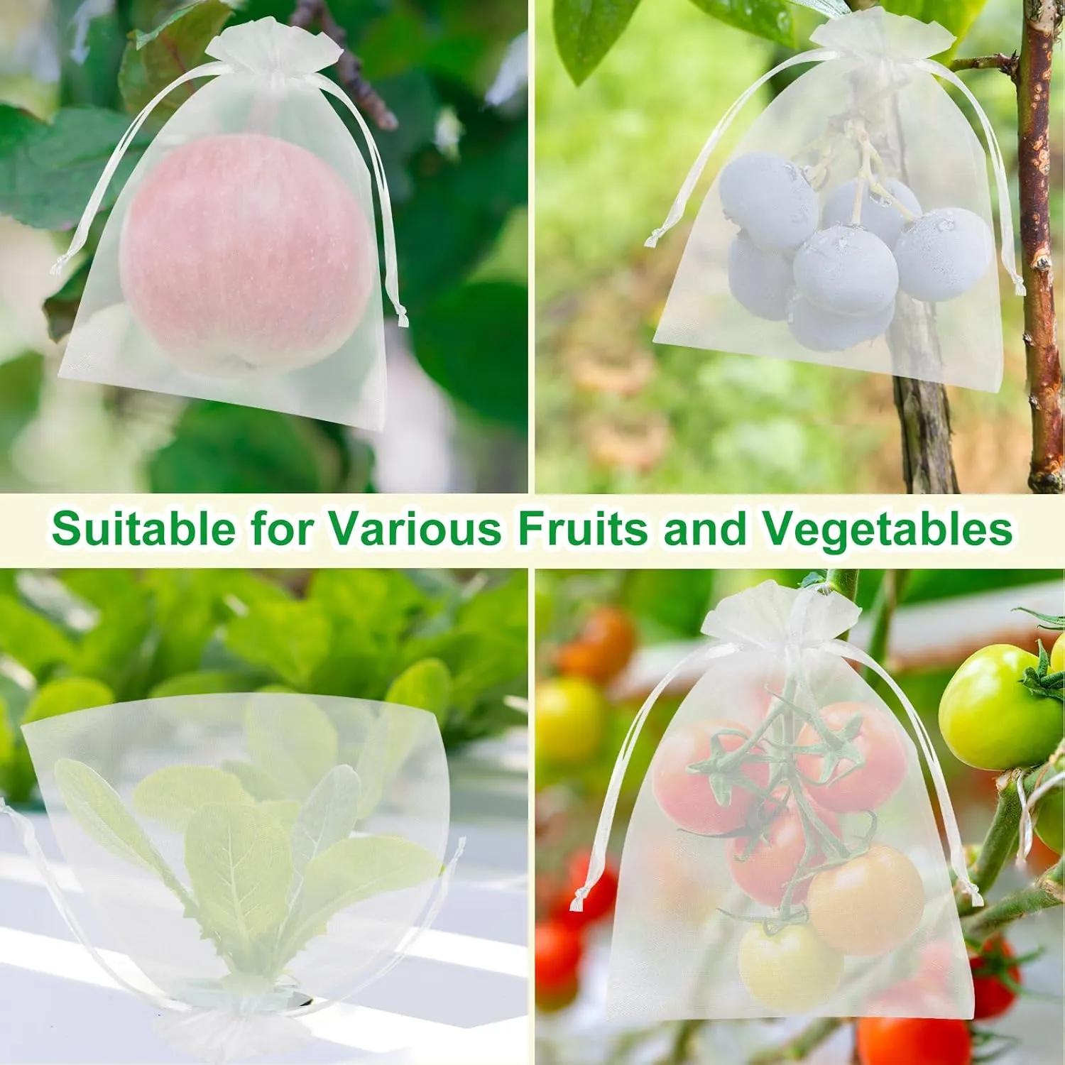 CHRORINE 120Pcs Fruit Protection Bags 6×8 Inch, Fruit Netting Mesh Bags for Fruit Trees, Reusable Garden Netting Bags with Drawstring, White