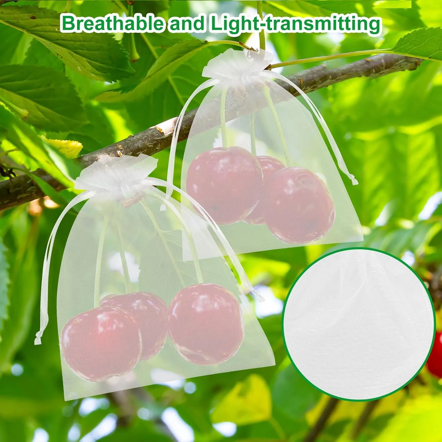 CHRORINE 120Pcs Fruit Protection Bags 6×8 Inch, Fruit Netting Mesh Bags for Fruit Trees, Reusable Garden Netting Bags with Drawstring, White