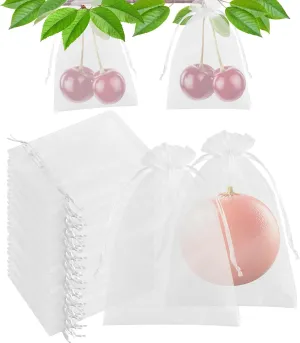 CHRORINE 120Pcs Fruit Protection Bags 6×8 Inch, Fruit Netting Mesh Bags for Fruit Trees, Reusable Garden Netting Bags with Drawstring, White